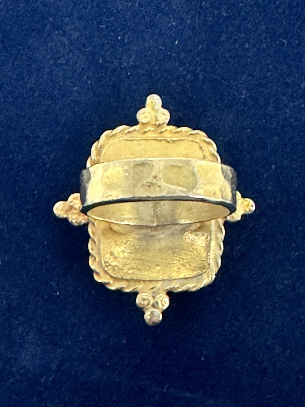 Gold Tone Statement Cocktail Ring Dark Stone Rectangular Cabochon Ornate