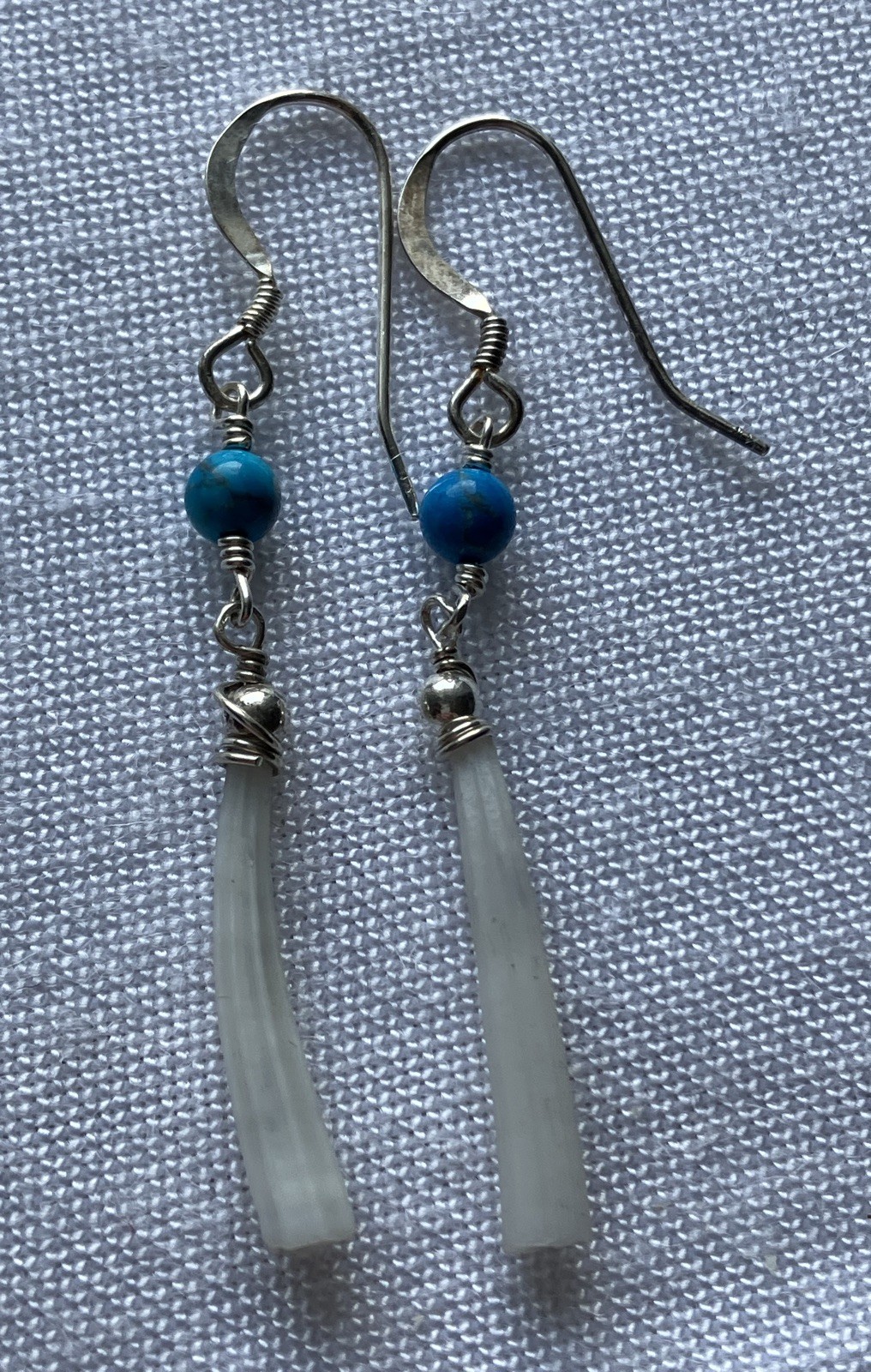 925 Sterling Silver dentallium shell turquoise gemstone dangle earrings HANDMADE
