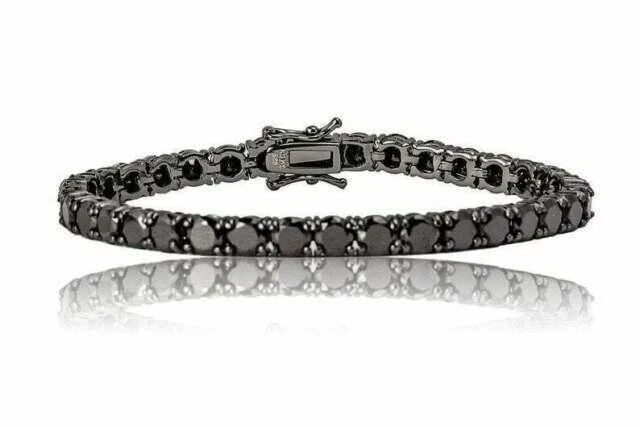 10Ct Round Cut Simulated Diamond Women Tennis Bracelet 14K Black Gold Plated 7.5
