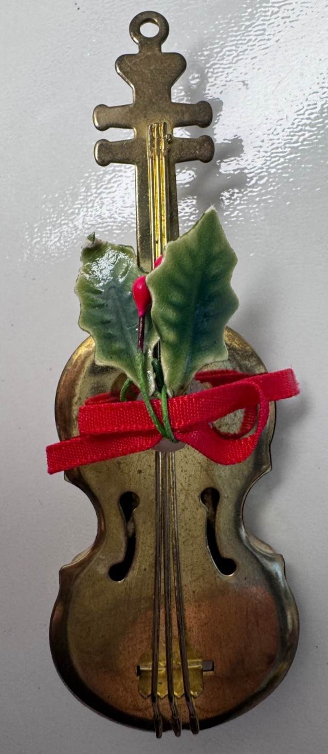 Vintage Christmas Violin Jewelry Ornament 3.75 in Pin