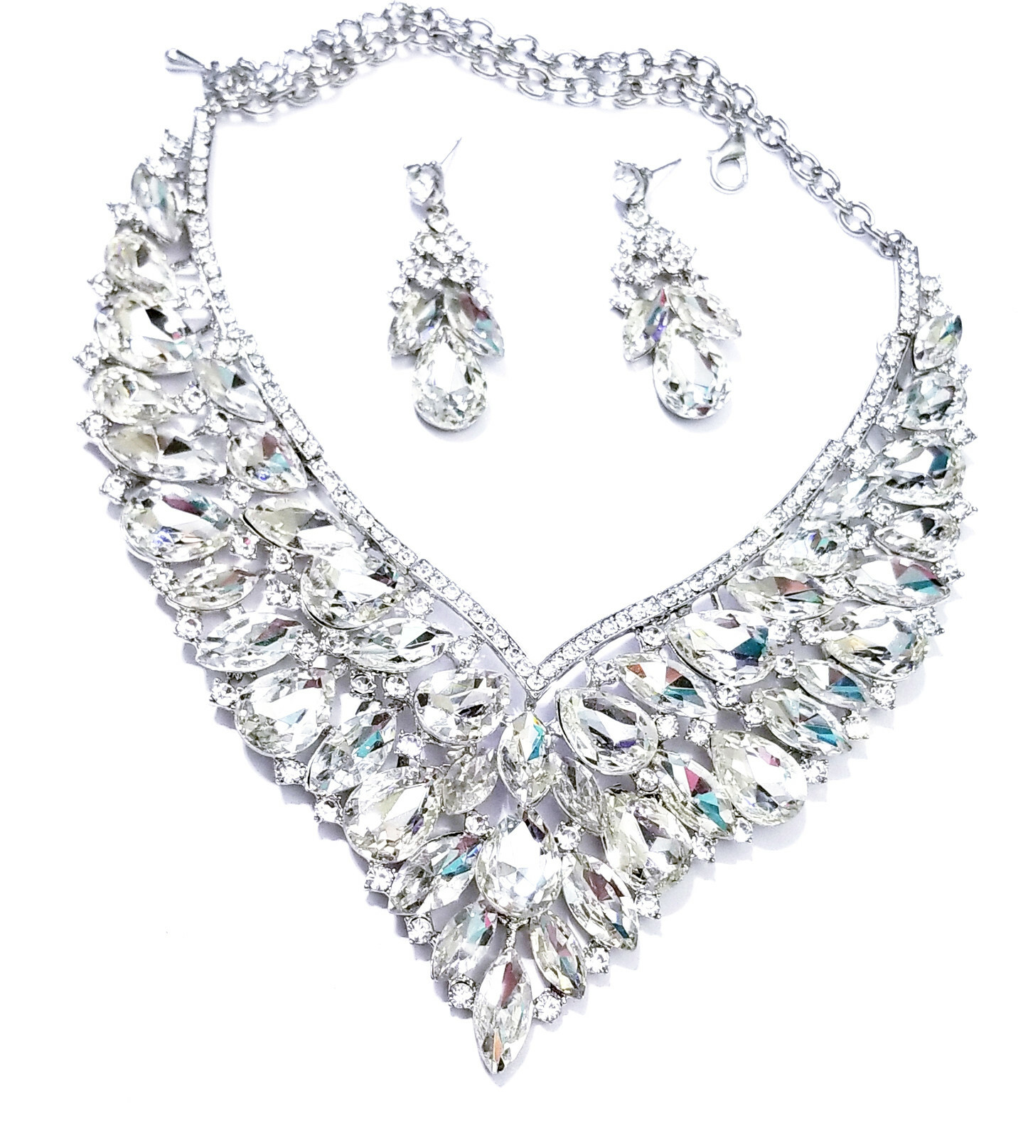 AB Rhinestone Austrian Crystal Choker Necklace Earring Pageant Drag Prom