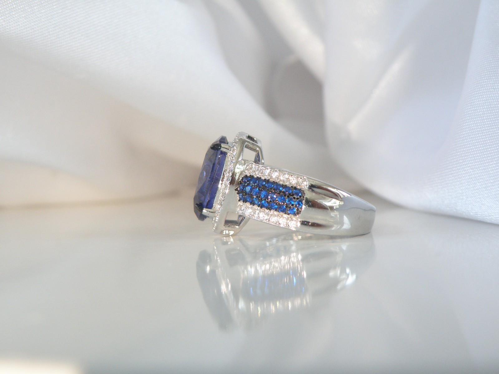 Sterling Silver 925 Lab Created Tanzanite CZ Blue Spinel Halo Ring Size 6