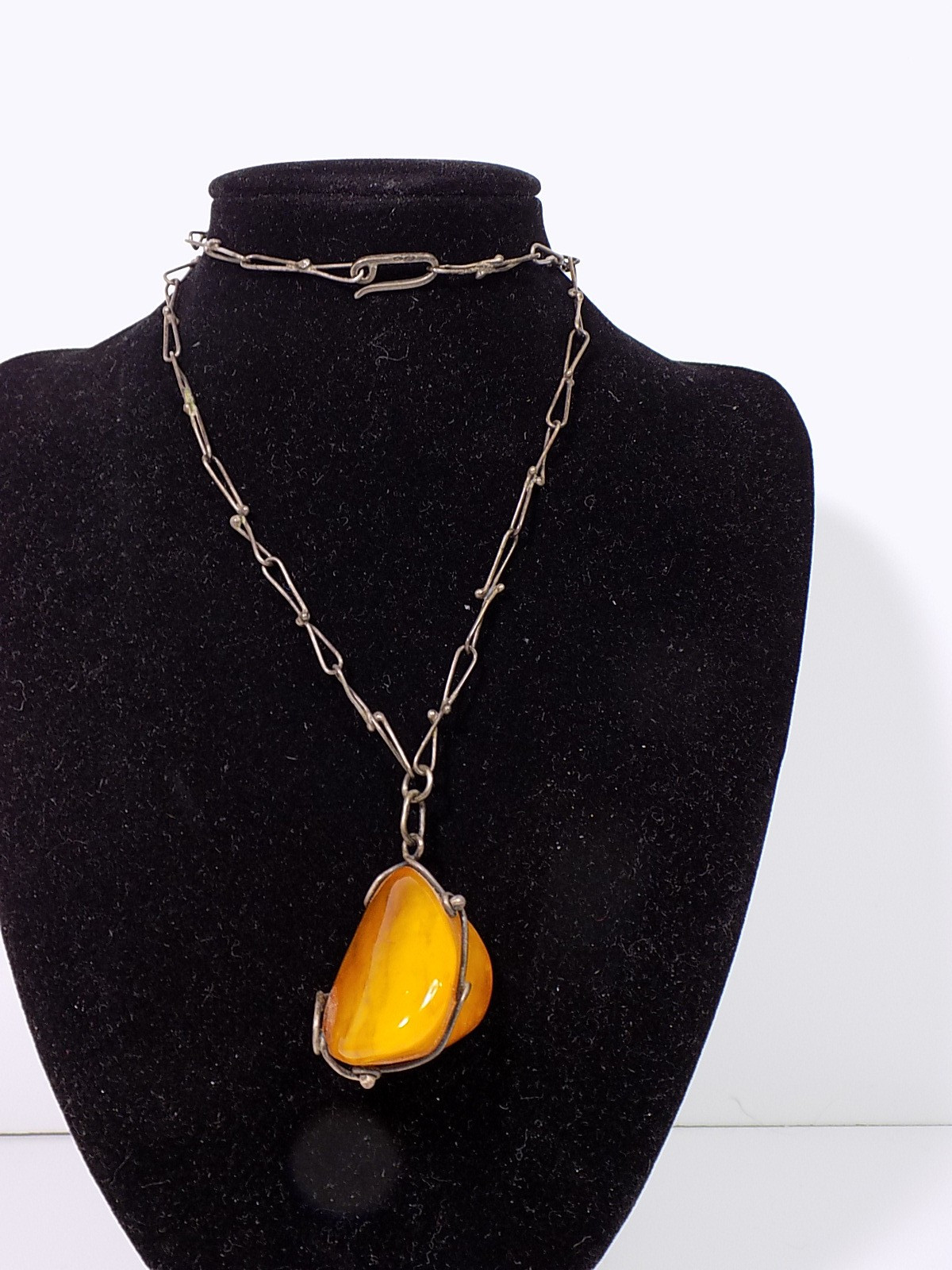 Vintage Antique Pendant Amber Butterscotch Amber Silver Chain Antique Jewelry
