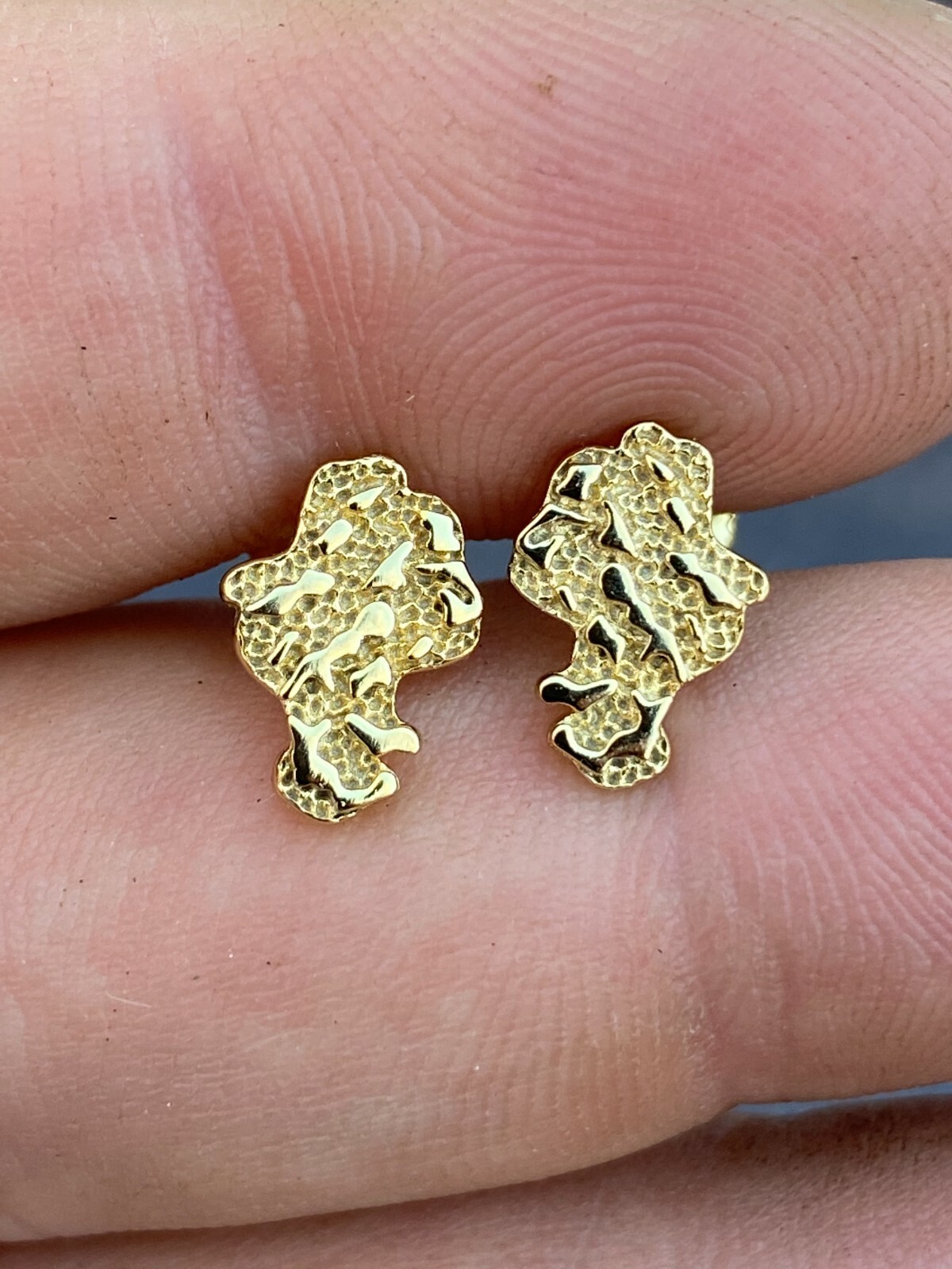 Real Solid 925 Sterling Silver 14k Finish Men Ladies Gold Nugget Earrings Studs