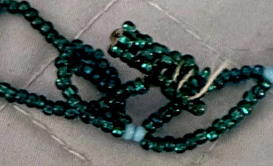 Vintage Bib Blue Green Gold Seed Bead Huichol Fringe Necklace See Desc