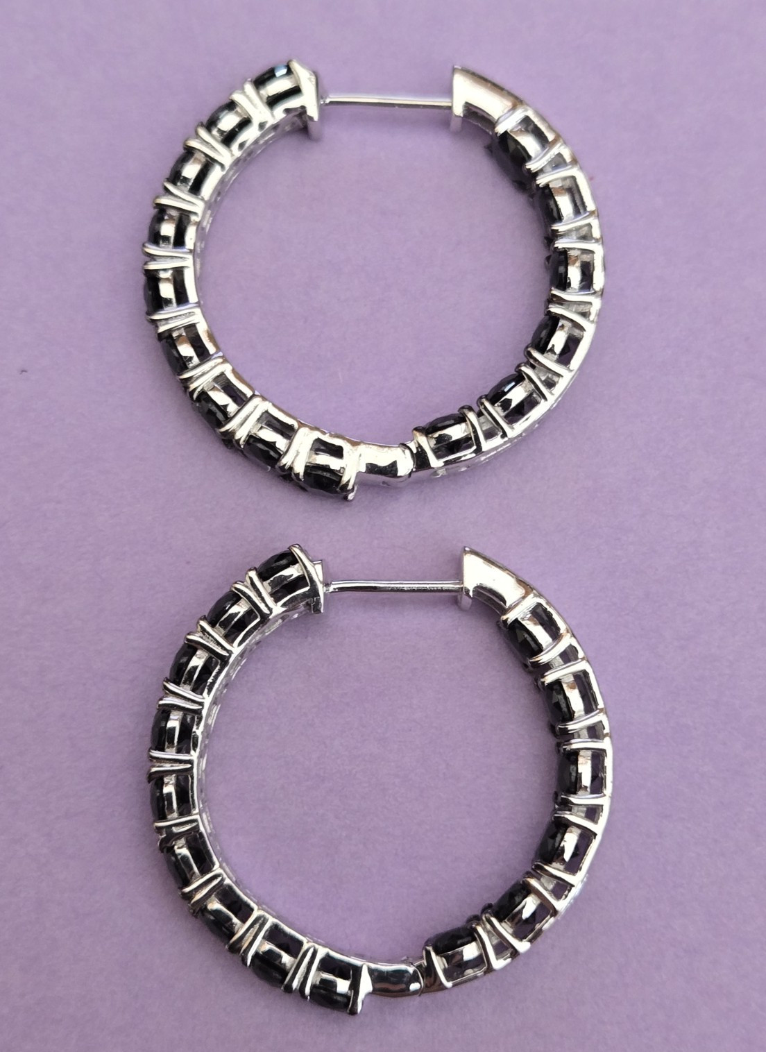Natural Black Spinel Inside Out Hoop Earrings in Rhodium Over Sterling 9.0ctw