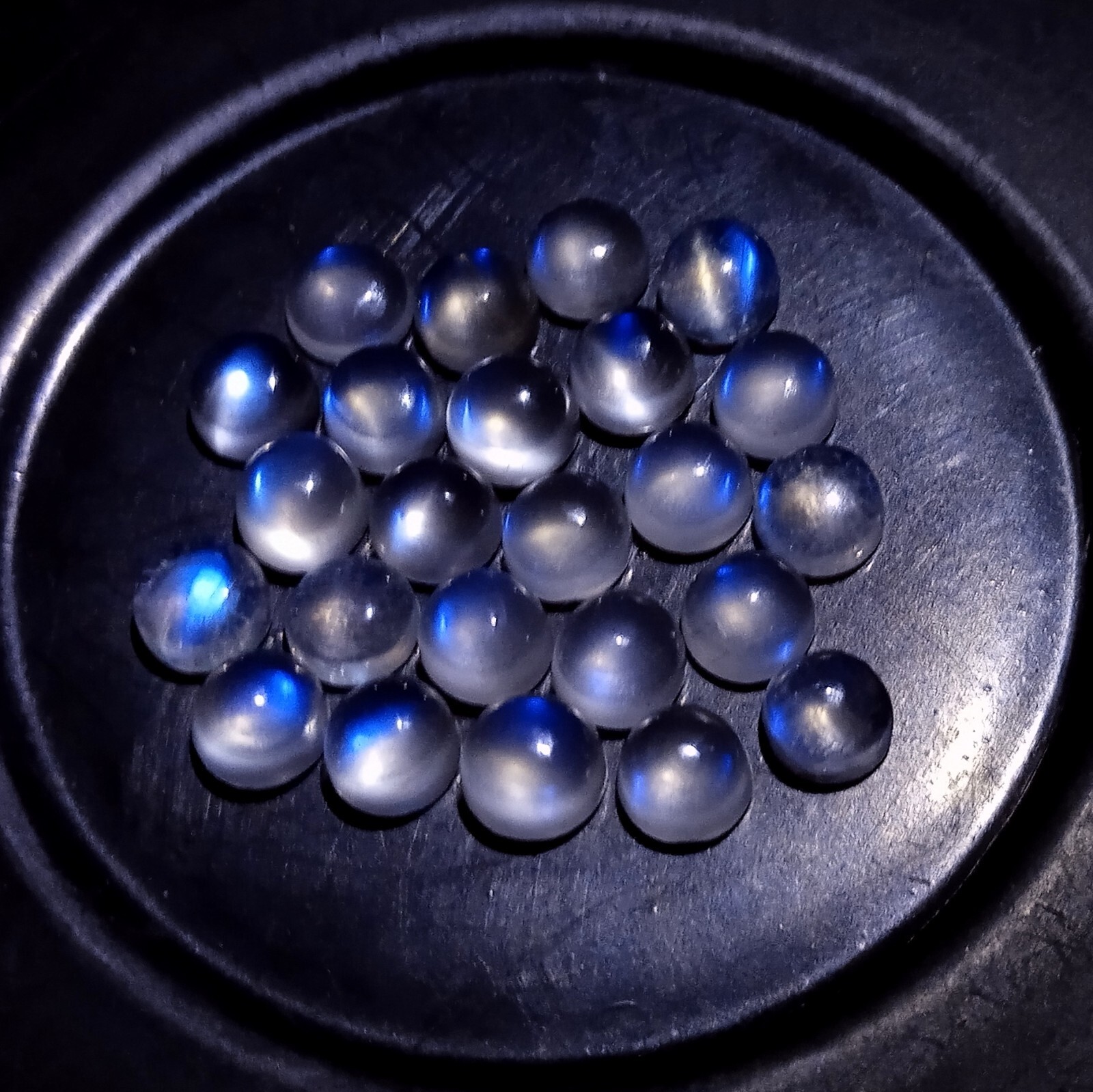 15 Carat 5×5 MM Natural Blue Rainbow Moonstone 24 Piece Lot Round Shape Cabochon