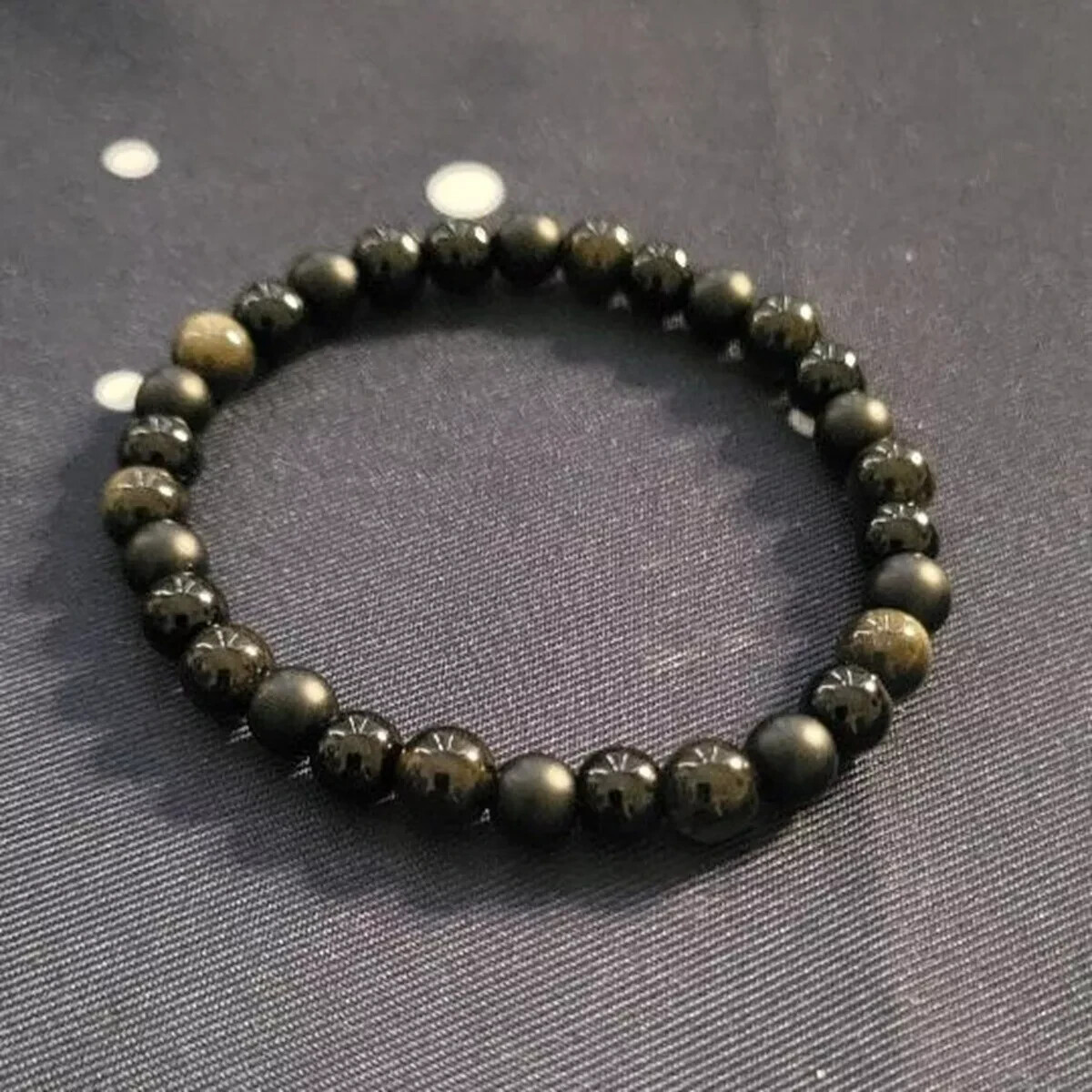 Triple Protection Stone Bracelet 6mm Black Onyx Tourmaline Obsidian Bracelet