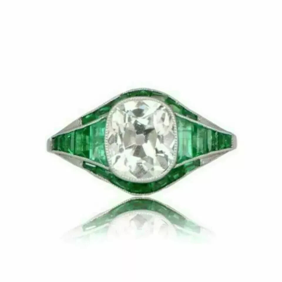 Art Deco Style Lab Created Diamond Antique Engagement Ring 14k White Gold Finish