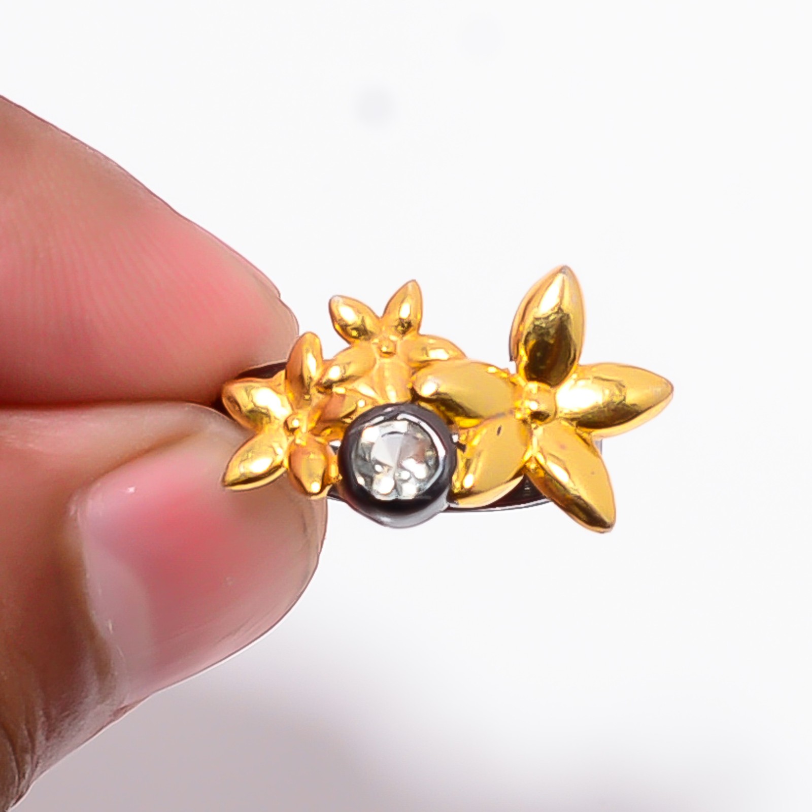 White Topaz Black And Gold Plated 925 Sterling Silver Ring S.6 R8744