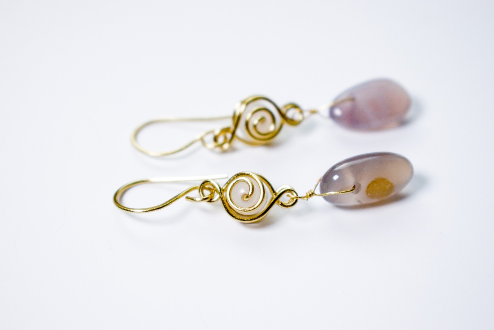 Swirl Brass Earrings with Agate Beads