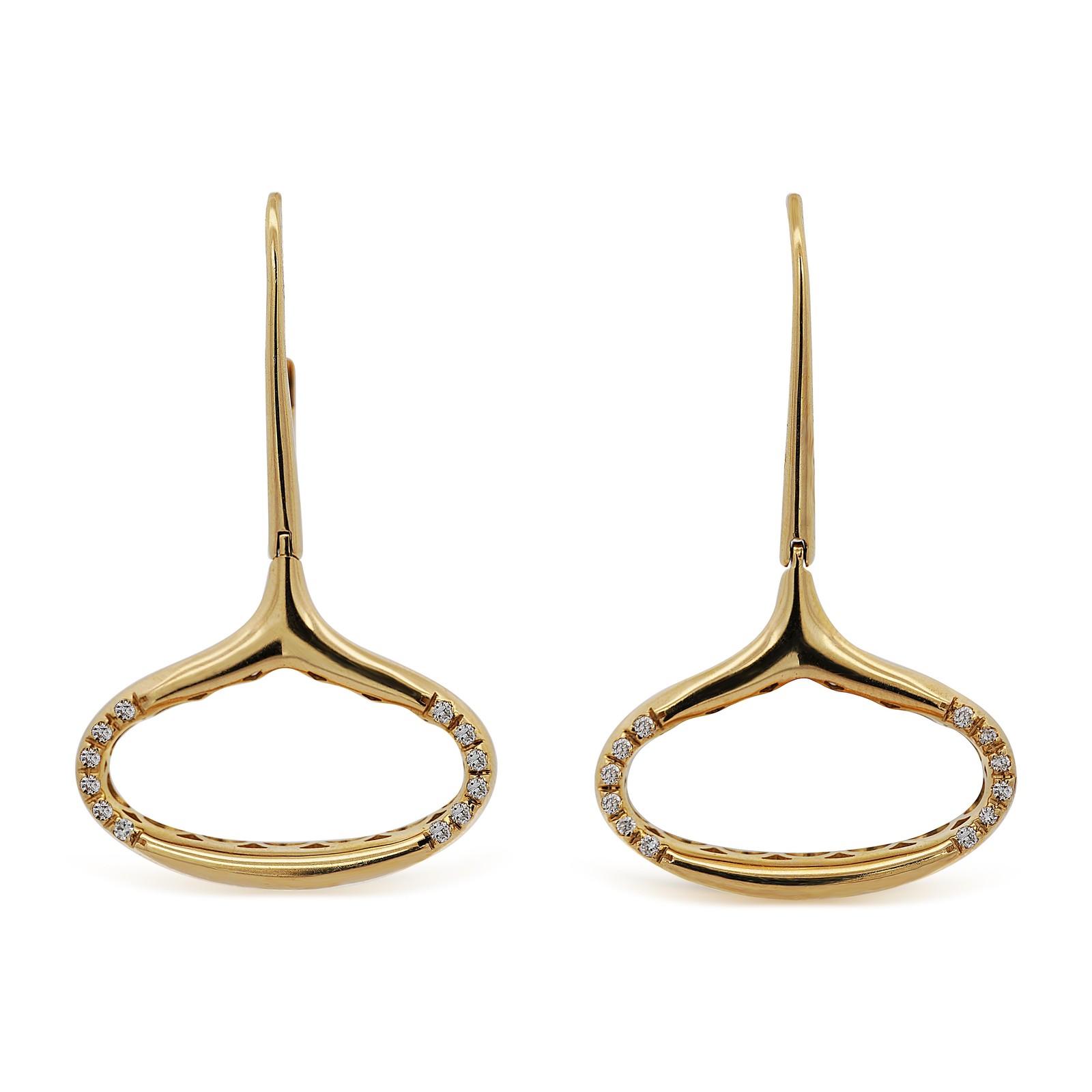 14K Gold Wide Open Oval Drop Diamond Wire Clip Earring – Made in Italy