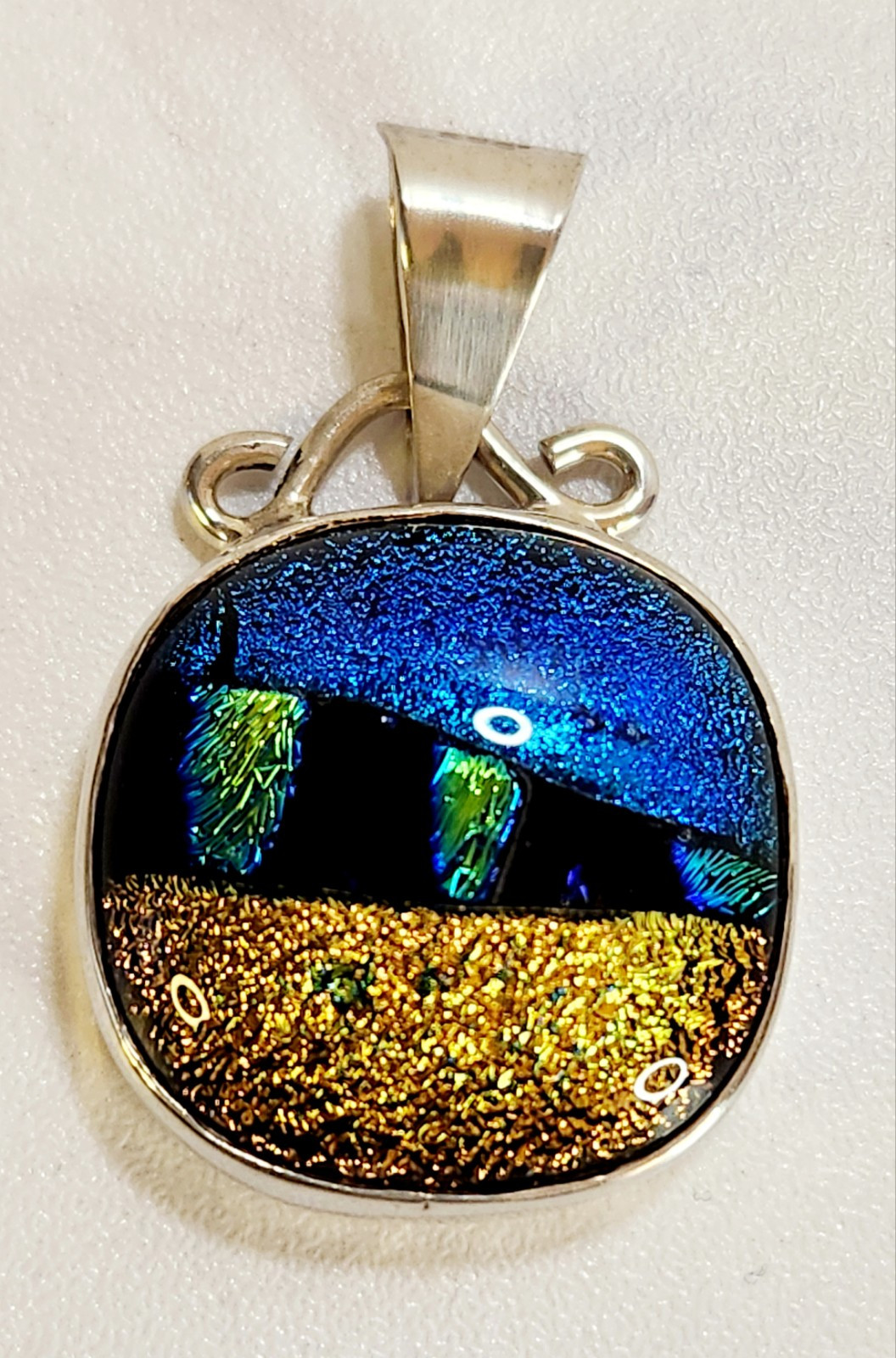 VTG Studio Artist Iridescent Sterling Silver 925 Dichroic Glass Pendant .86″