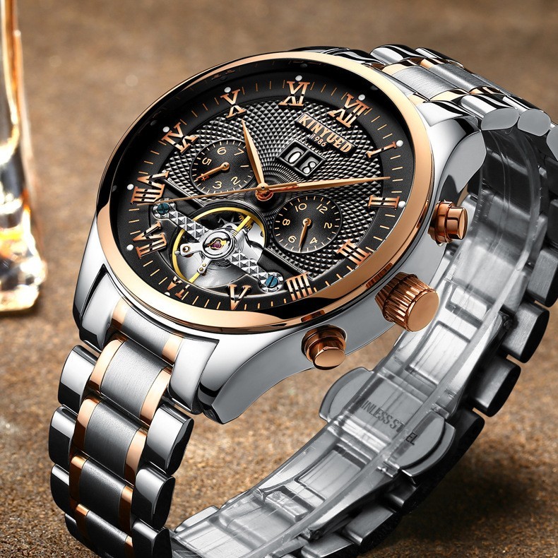 Classic Luxury Men’s Automatic Mechanical Skeleton Watch Tourbillon Dial