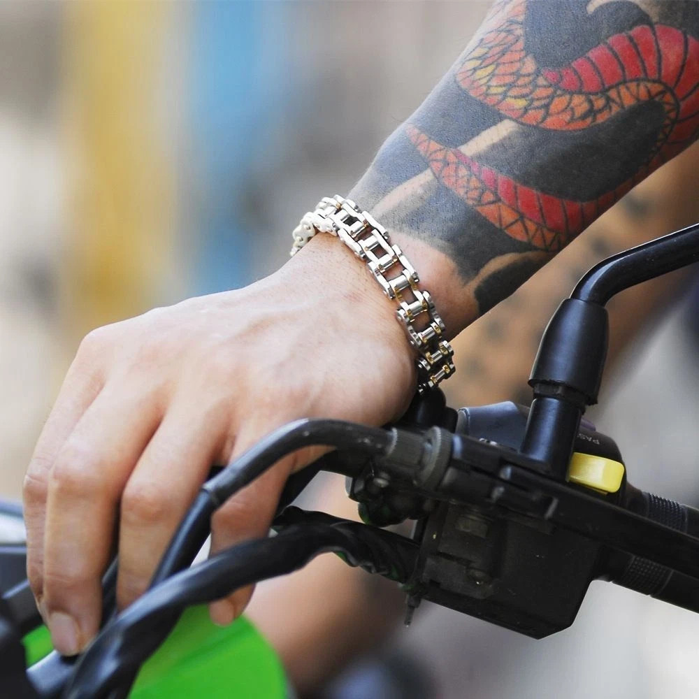 Men’s 316L Stainless Steel Motorcycle Bike Chain Bracelet 8 Inch Biker Jewelry