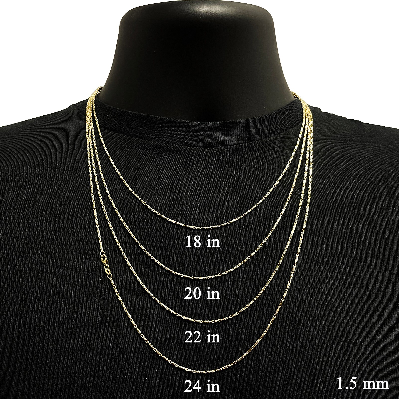 Italian 14k Yellow Gold Solid Raso Chain Necklace 1.5mm 22″ 8.8 grams