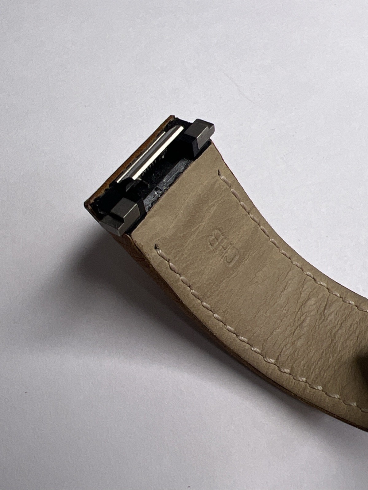 19mm Cartier Tan Ridged Leather Strap Band & 17mm Steel Foldover Deployant Clasp