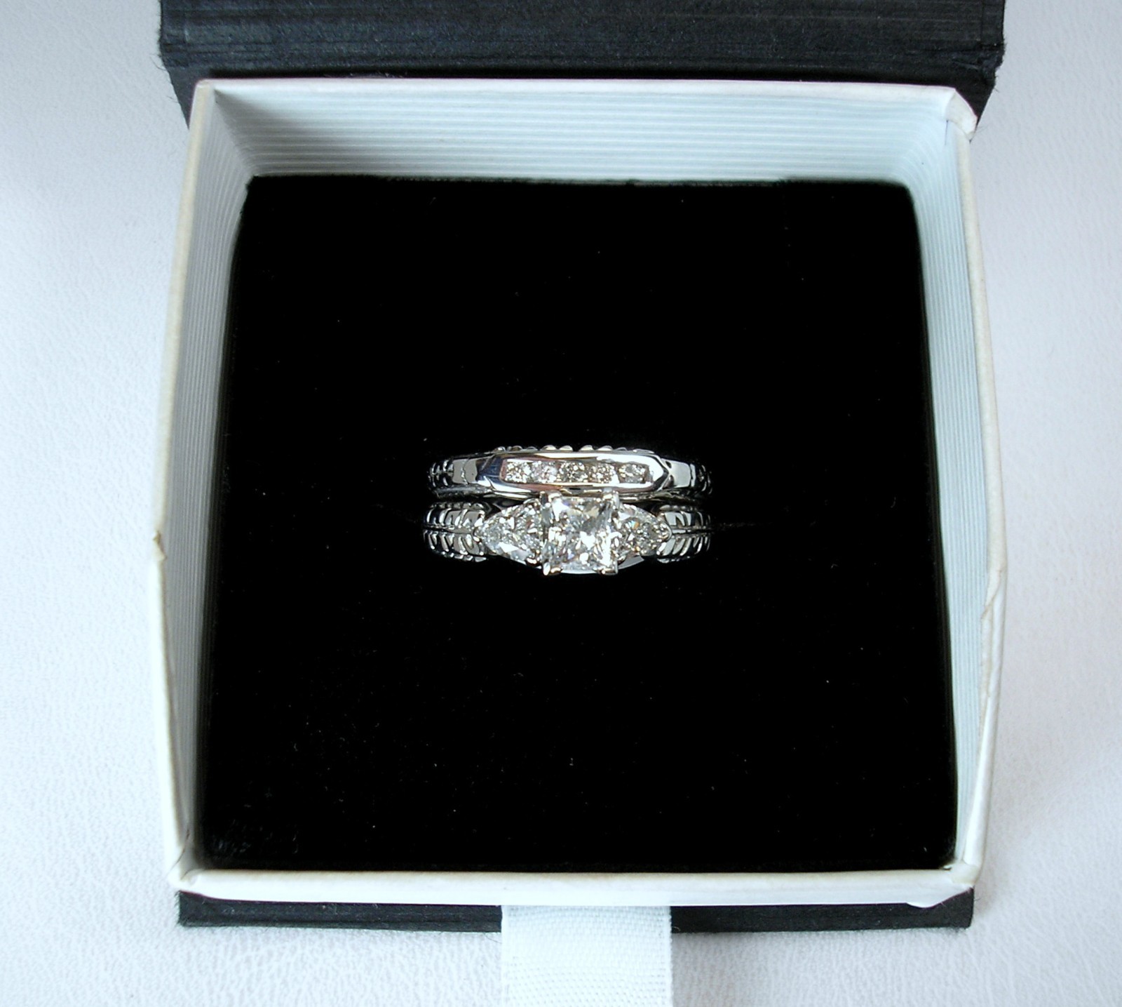 0.57 ct Princess Ct 1.01 ctw Natural Diamonds 14K White Wed Set Was $4,595 Video