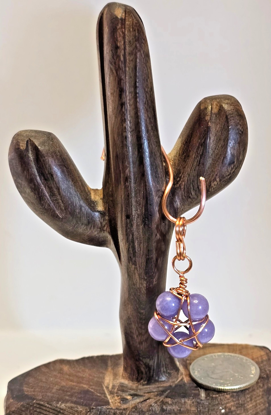 Copper Wire Wrapped 5-Point Star Pendant with 8mm Tanzanite & Amethyst Chip