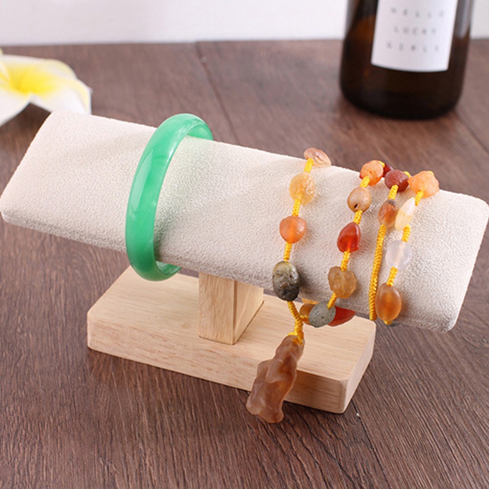 Bamboo T Shaped Jewelry Display Stand Home Use 1Pcs 7.9*2.4*3.3in