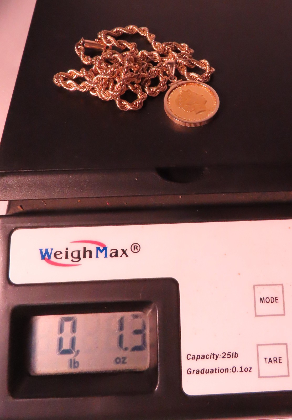 2021 Solomon Islands 1/4oz 24K Gold Coin Pendant & 1.3oz Solid Gold Rope Chain