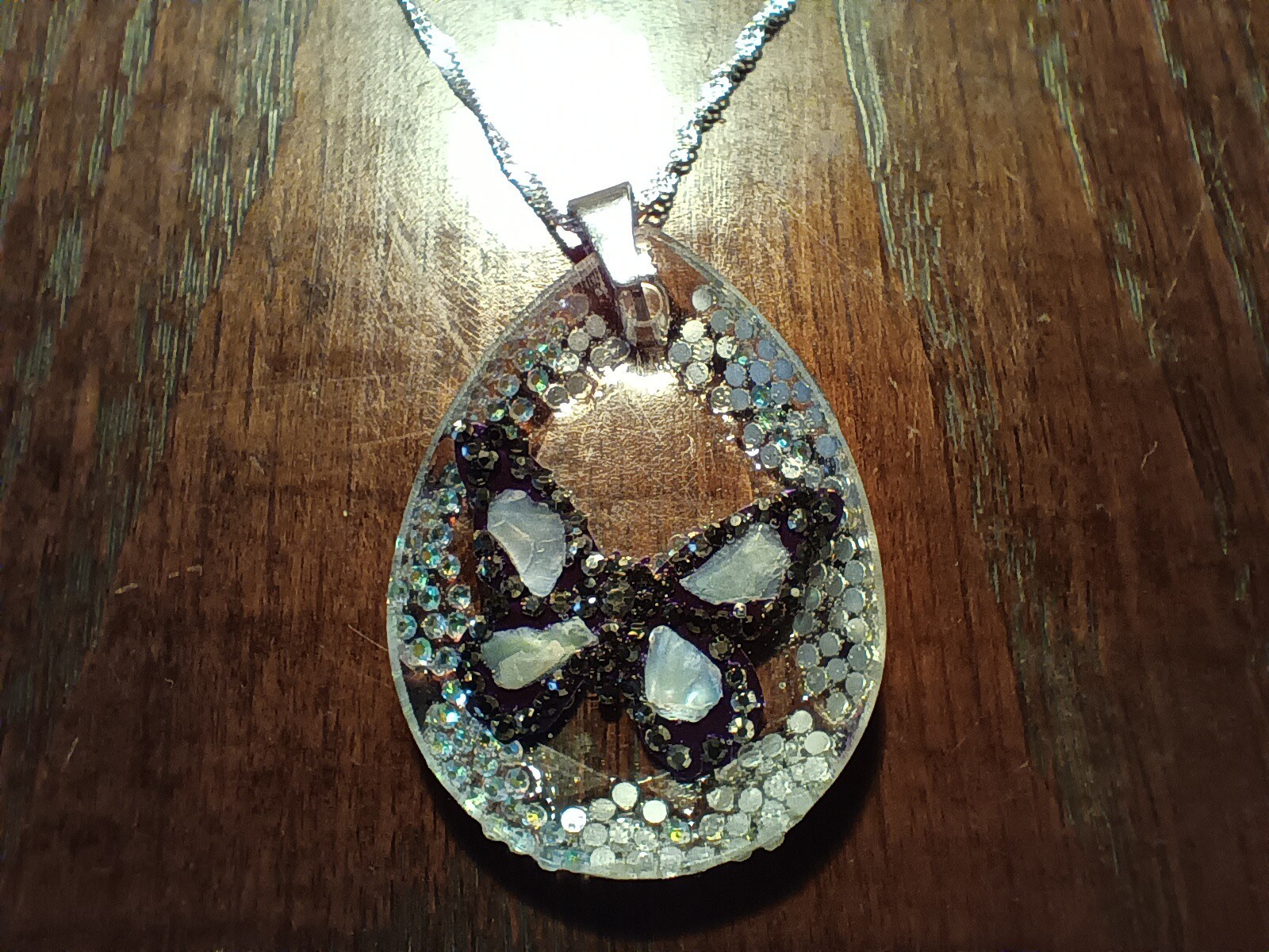 Crystal Butterfly Pendant Necklace, Reversible, Mother of Pearl The Perfect Gift