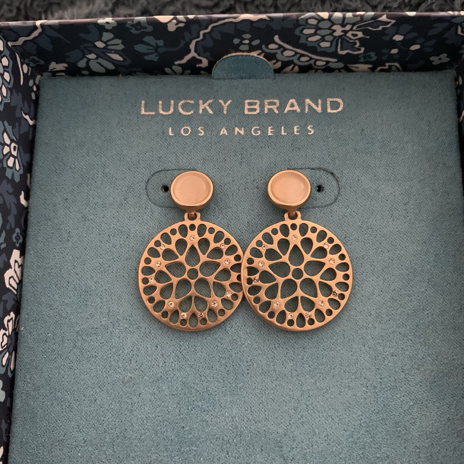 Lucky Brand Gold-tone Medallion Crystal Earrings Approx. 1.5×1-in NEW in Box