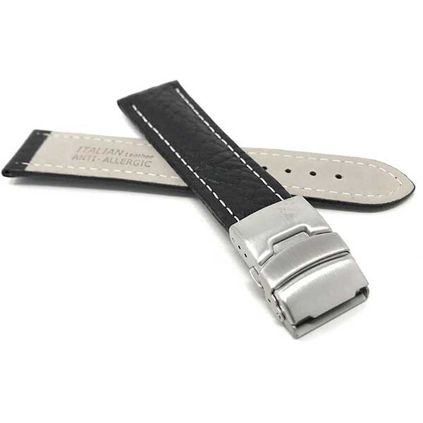 20mm Top Grain Leather Deployment Watch Band for Armand Nicolet JH9 Datum, MH2