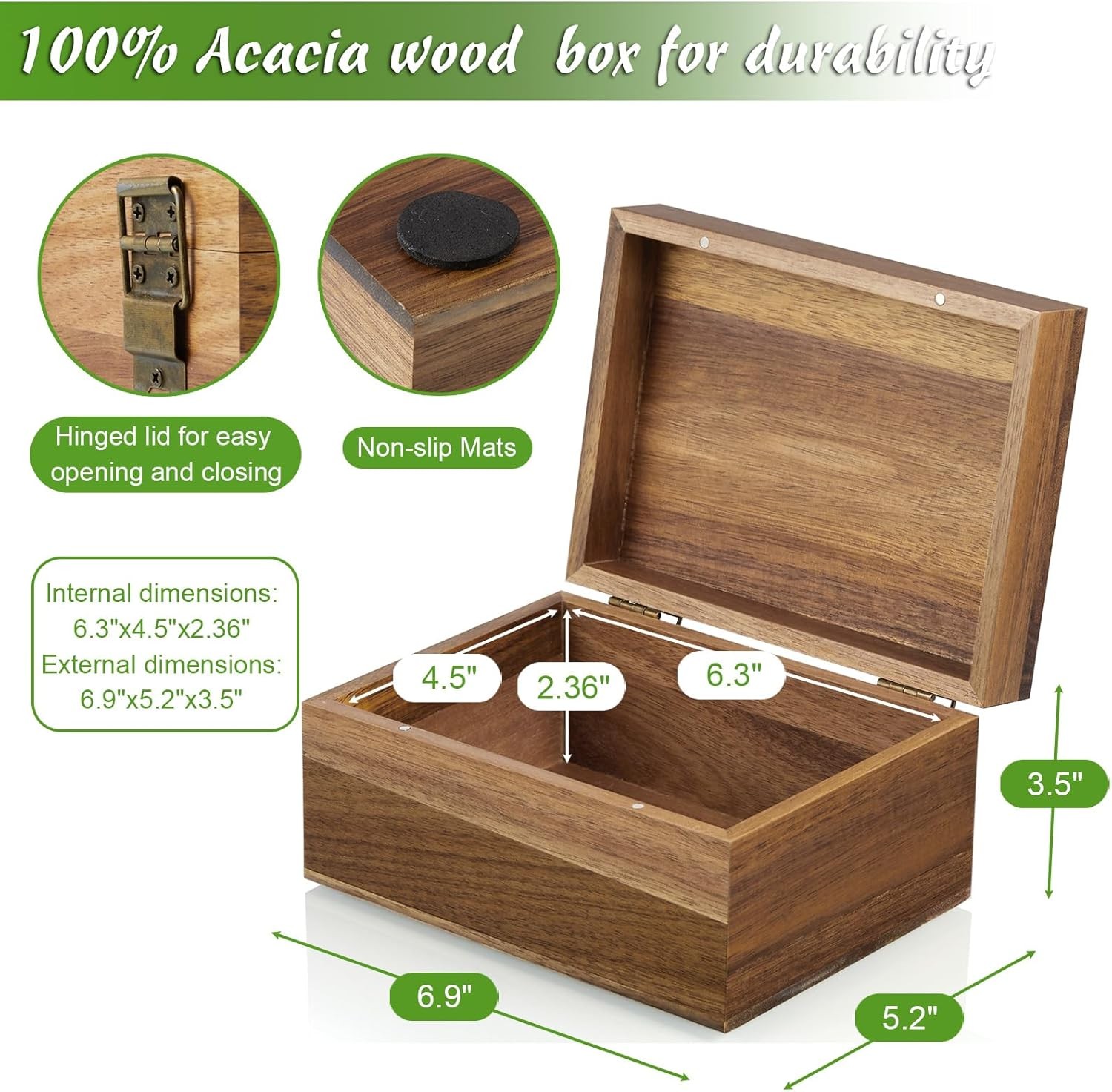 Keepsake Box, Acacia Wood Memory Box with Hinged Lids, Wooden Jewelry Box,