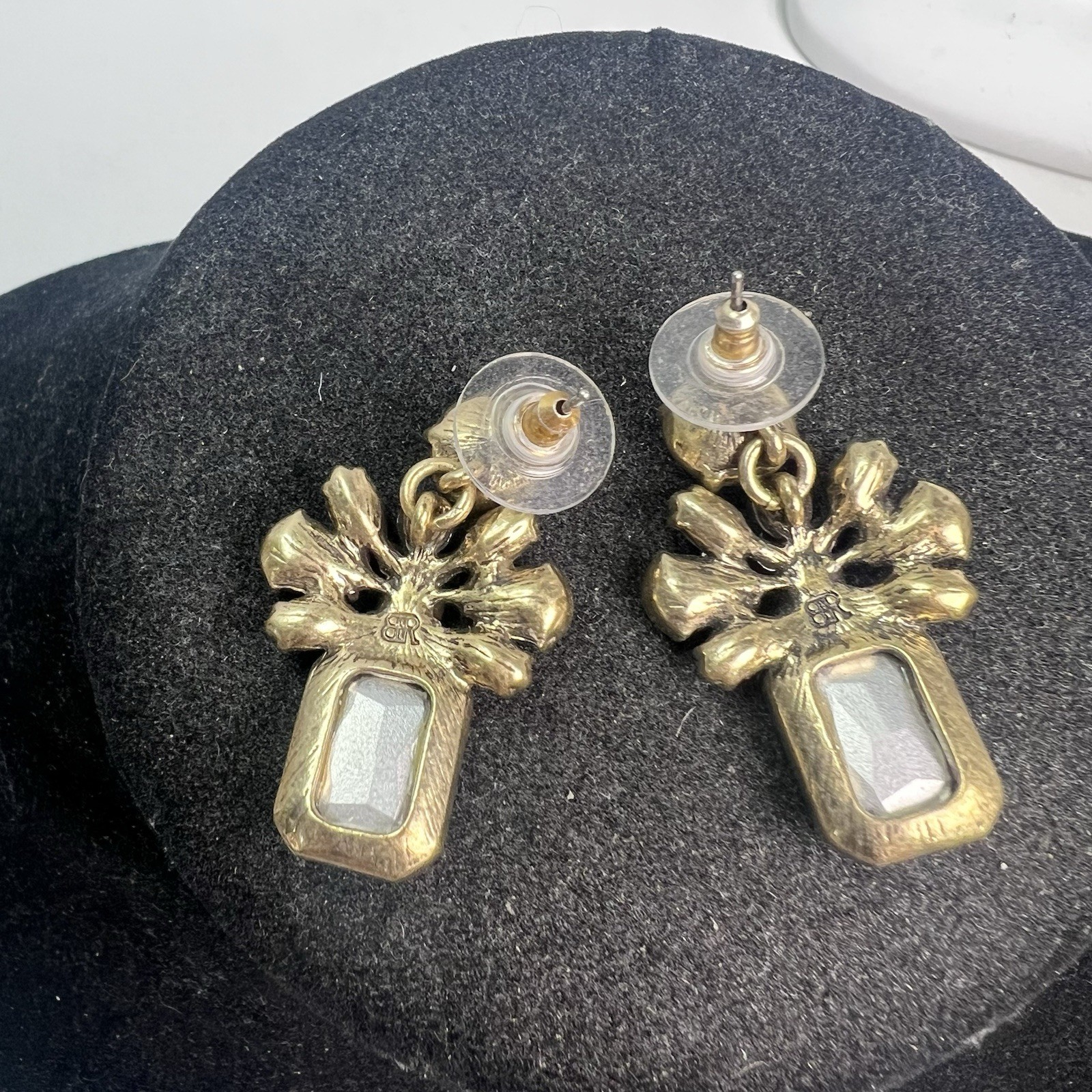 Vtg Banana Republic Rhinestone Drop Dangle Brilliant Gems Clear Bling Earrings