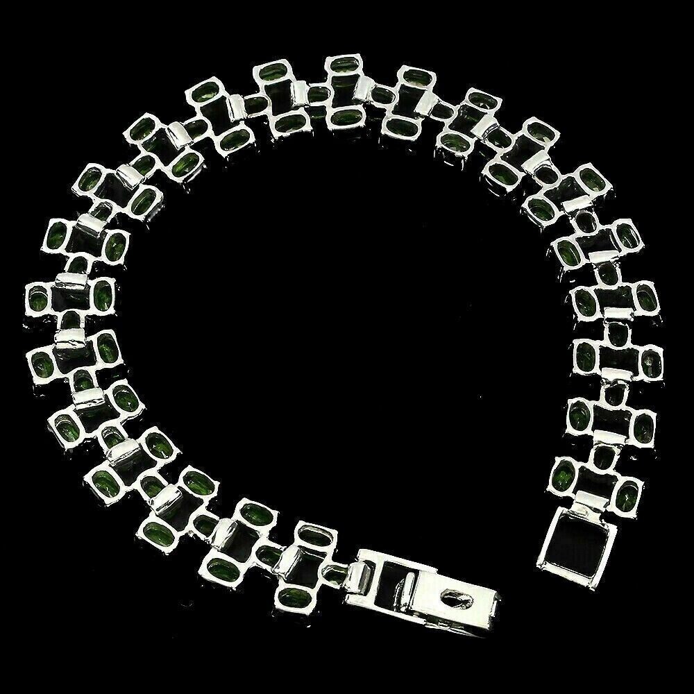 Silver Bracelet Chrome Diopside Natural Green Gems Solid Sterling 7 1/2 Inch