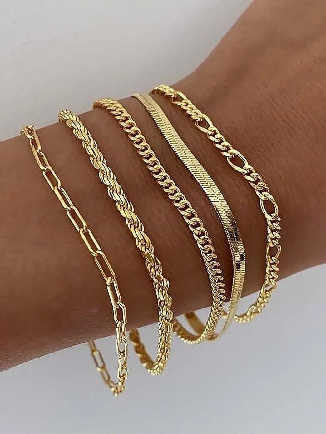 14K Gold Plated Bracelets Women Cuban Link Paperclip Chain Stackable Set