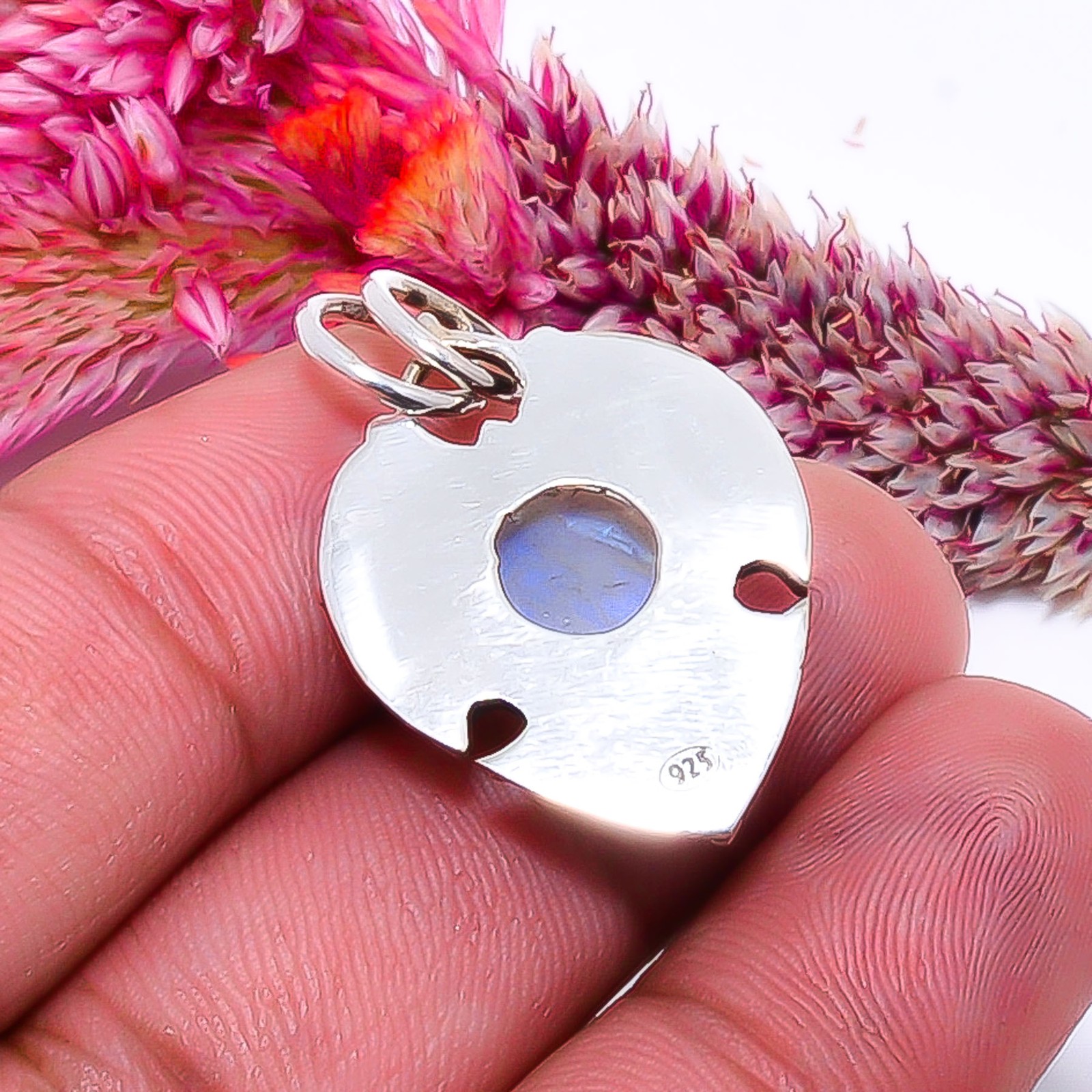 Rainbow Moonstone – India Handmade 925 Sterling Silver Pendant 1.05″ P15
