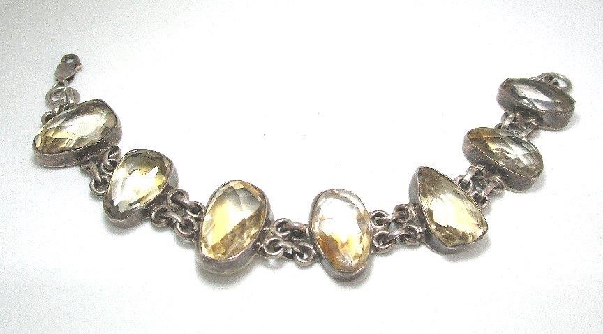 925 Sterling Silver and Yellow Quartz Hand Made Bracelet 40.0 grans 7 1/2” long
