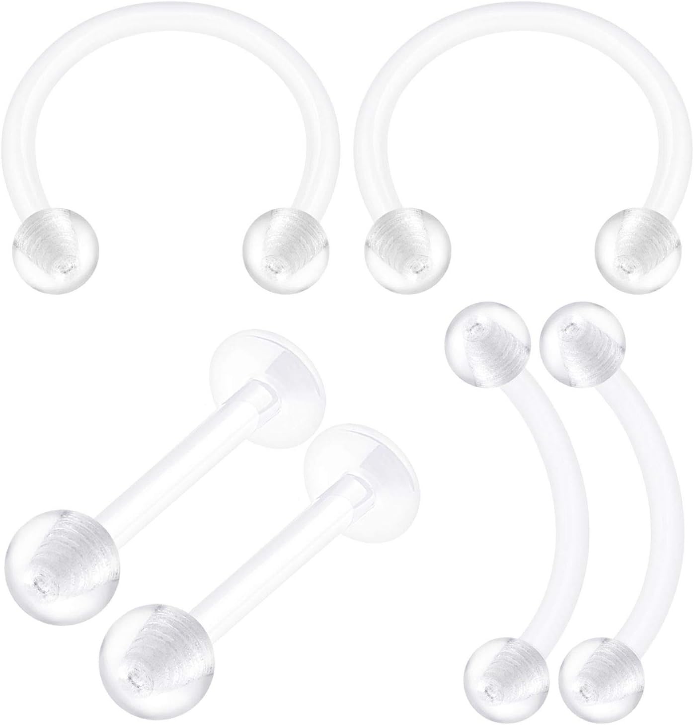 6PC Clear Bioflex Monroe Piercing Retainer 16G 10mm Ball Medusa Lobe