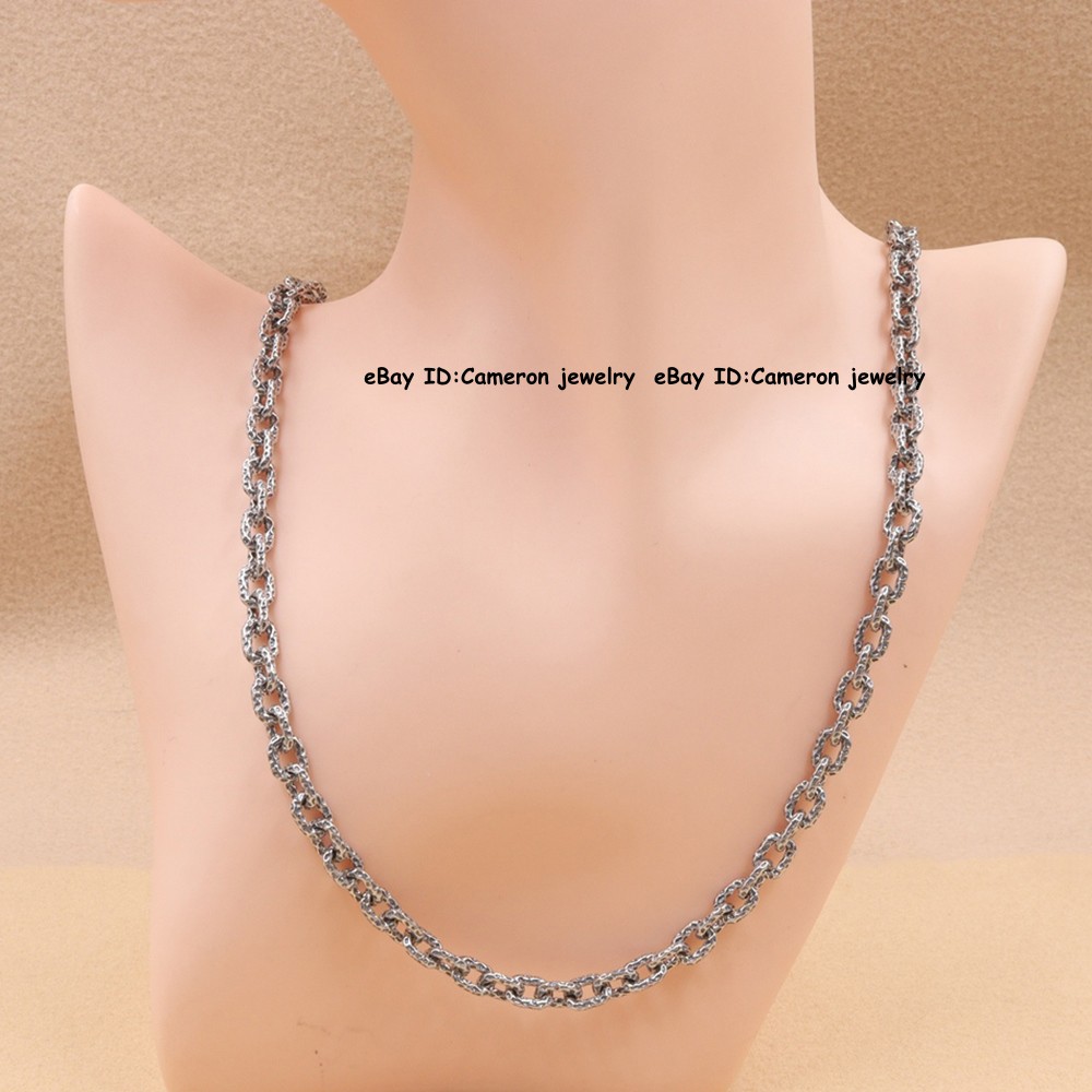 Pure 925 Sterling Silver Textured Paperclip Square O Chain Necklace 44G 22inch