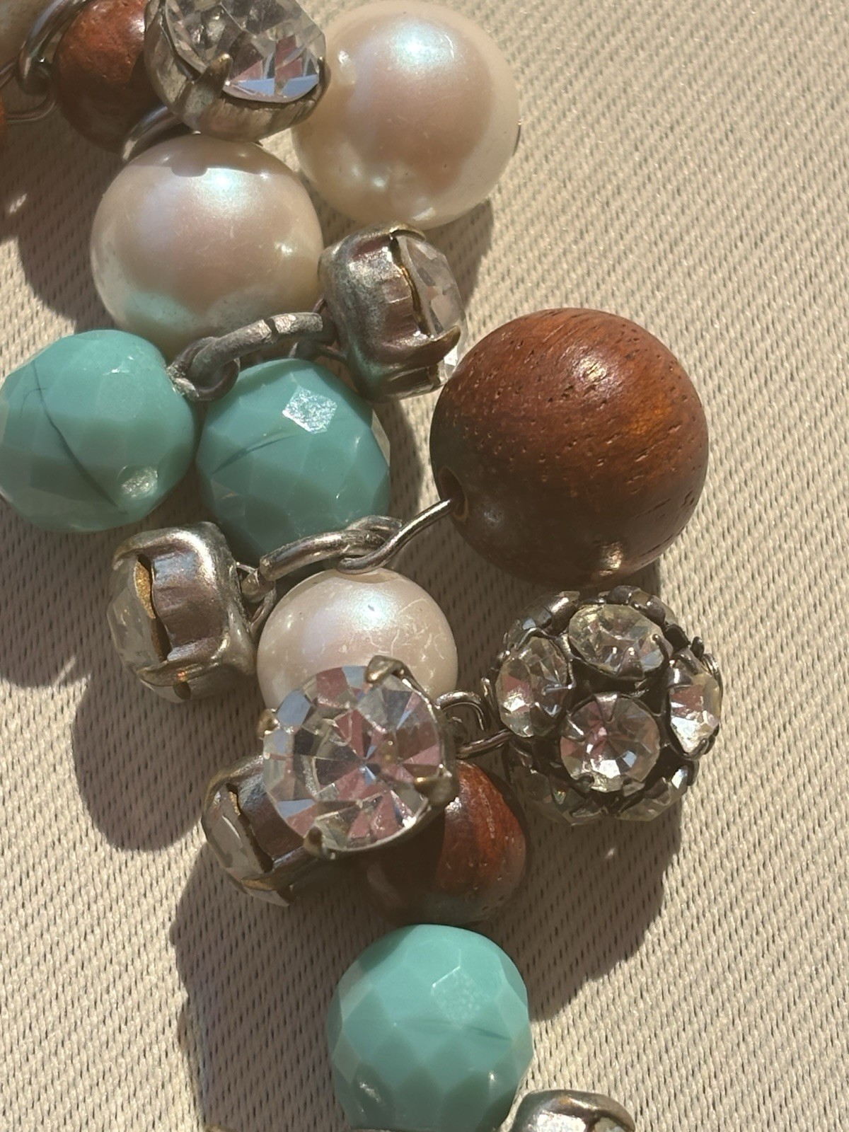Vintage RADÀ Made in Italy Charm Bracelet Faux Pearl Crystal Wood Turquoise Bead