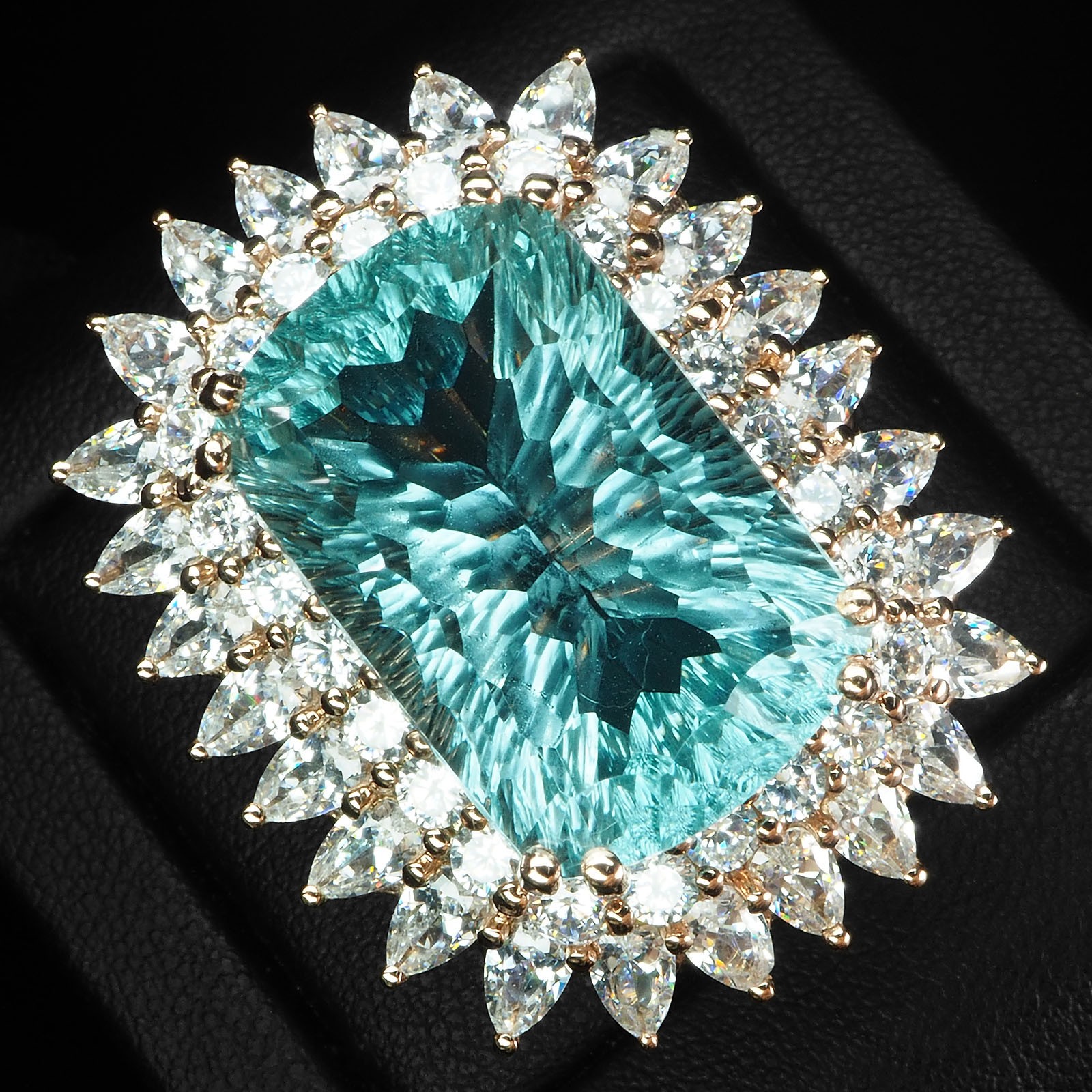 Concave Sky Blue Aquamarine 23.10Ct 925 Sterling Silver Rose Gold Rings Size 7