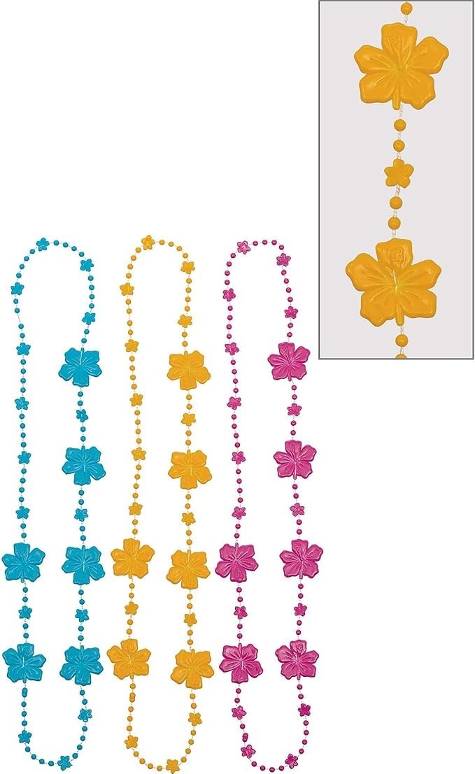 amscan 395354 Hibiscus Bead Multicolor Necklaces Set, 30″, 3 Ct.