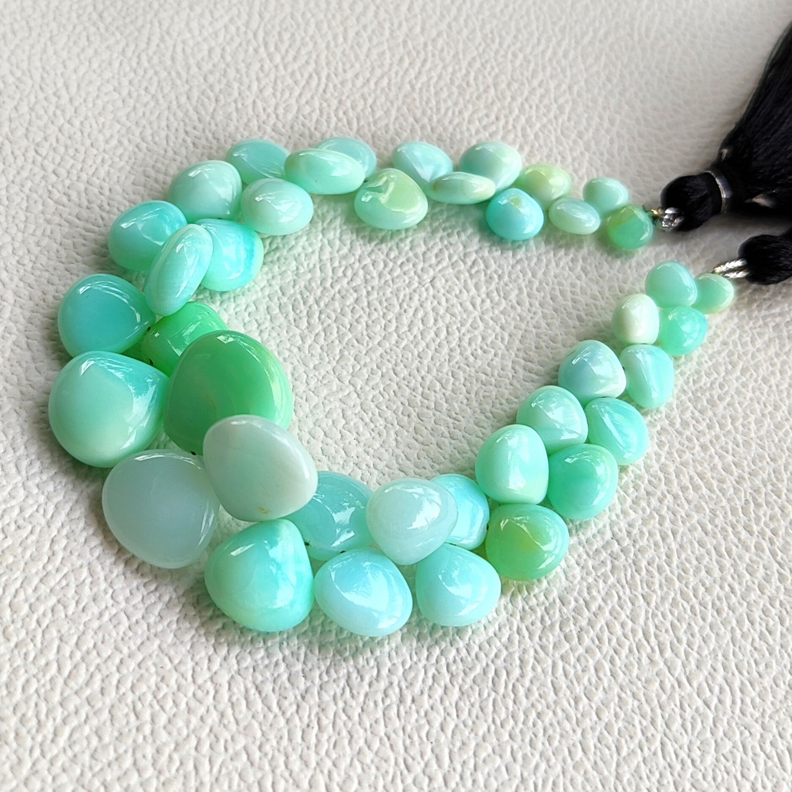 Blue Opal Heart Beads 7-14mm Smooth Peruvian Gemstone 7″ Strand DIY Jewelry