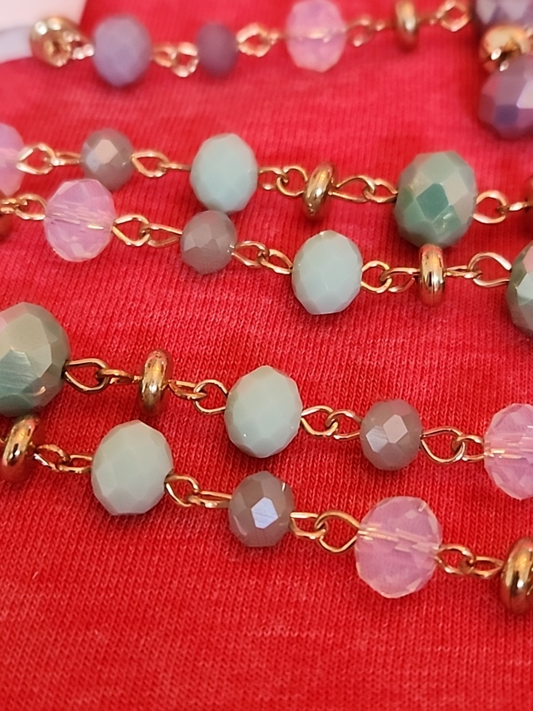 2 Ashley Cooper ~28″ Gold Tone Multi-Color Beaded Necklace w/ 3″ Ext Lavendar