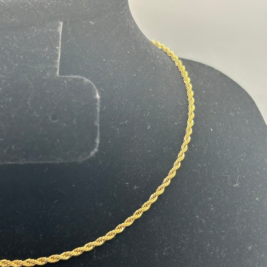 Real 18k Gold Rope Chain Plated Necklace 2mm 16 Inch Womens Cute High Quality
