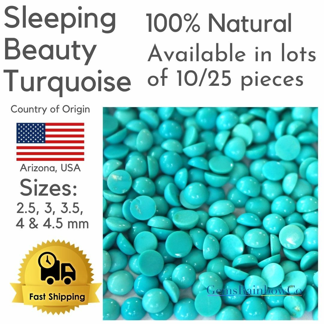 Natural Sleeping Beauty Turquoise Round Cabochon 2, 3, 3.5, 4 And 4.5 mm in lots