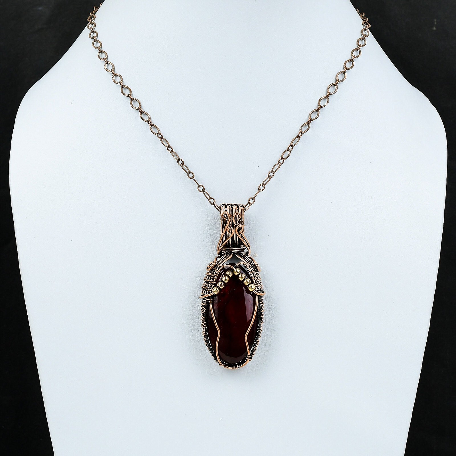 Red Fire Labradorite Jewelry Copper Gift For Mum Wire Wrapped Pendant 2.76″