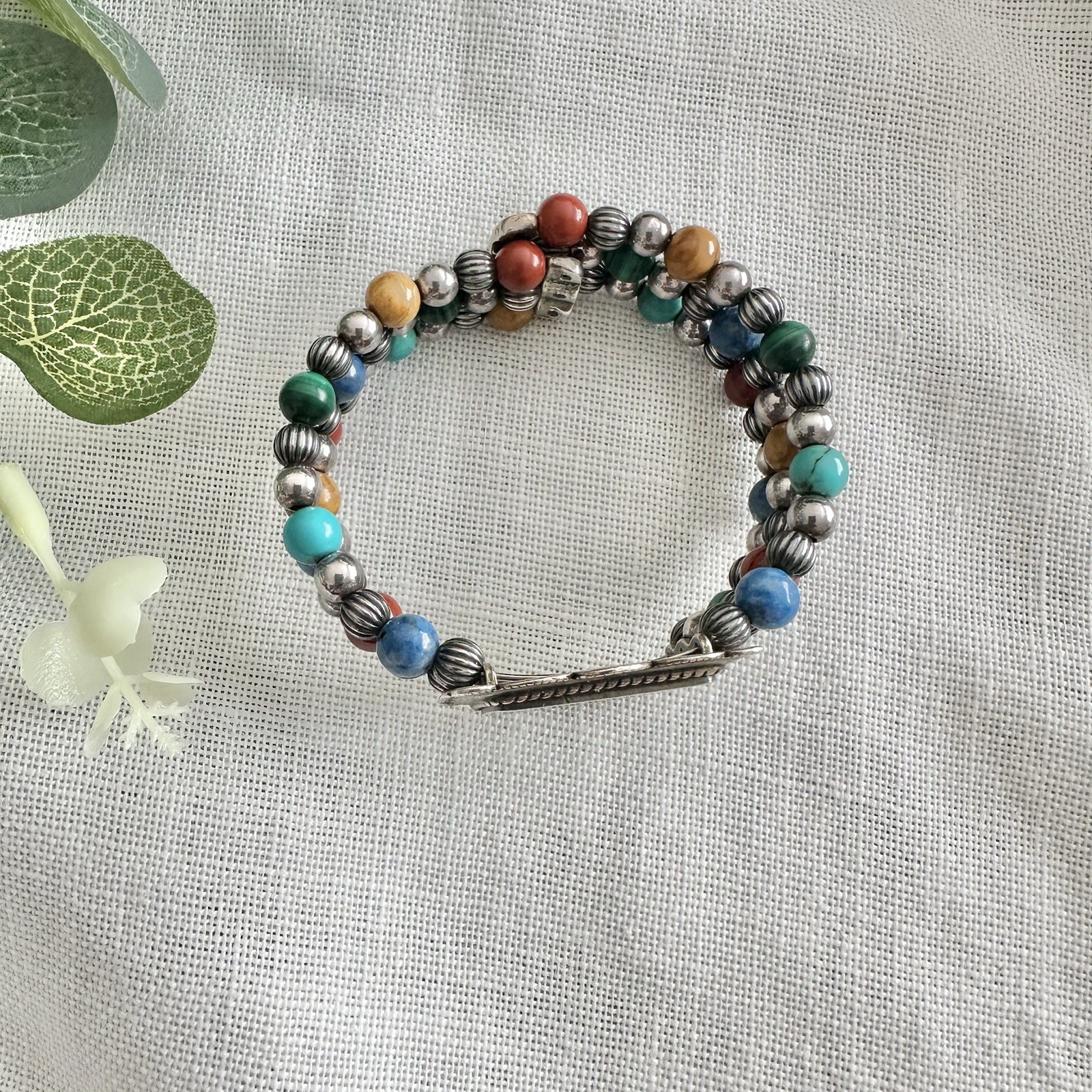 NEW” Carolyn Pollack Sterling Multi Gemstone Beaded Memory Wire Bracelet # 108