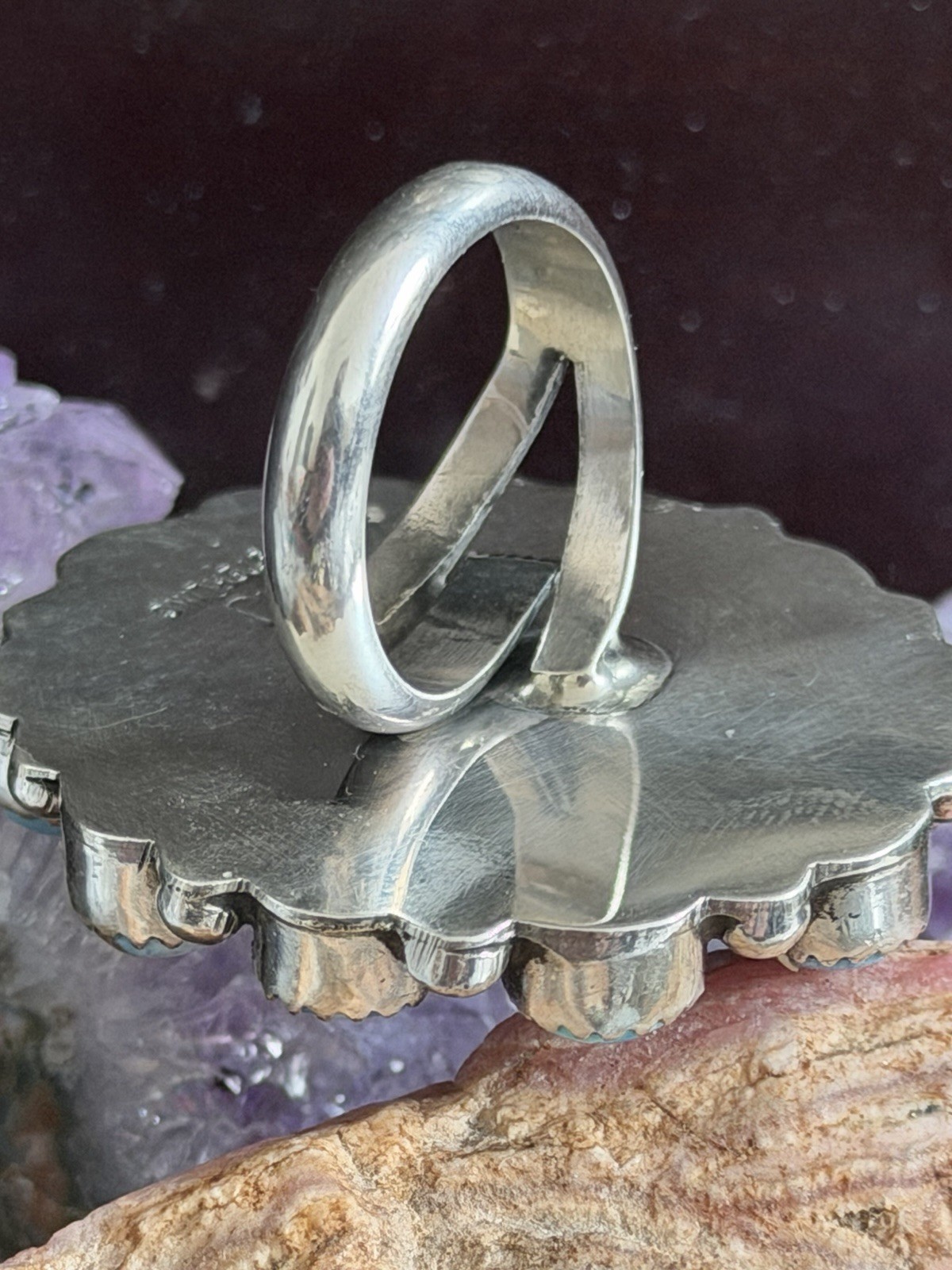 Golden Hills Turquoise Cluster Ring Native Sterling MJ Adjustable Statement