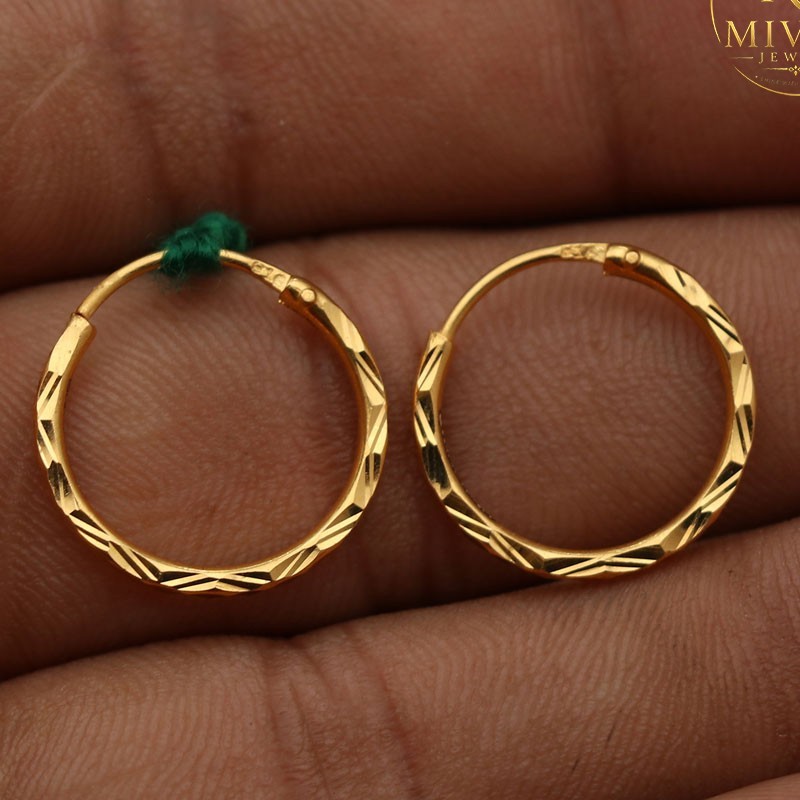 22K Gold Hoop Earrings 1.7cm 1.37g Elegant Detailed Yellow Gold Women’s