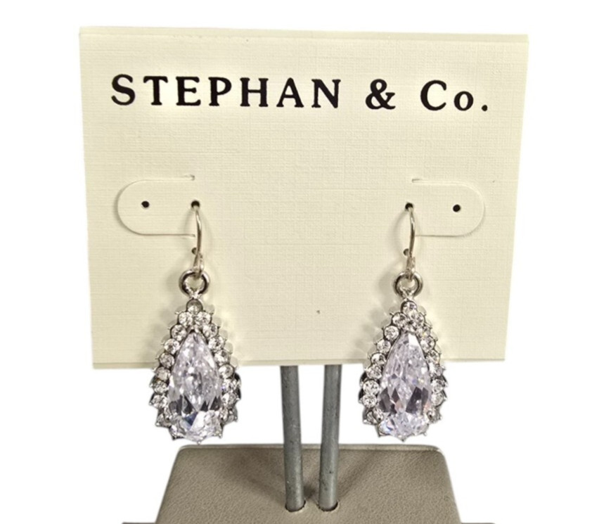 Stephan & Co Silver Plated Cubic Zirconia Hook Earrings Weddings, Proms Parties