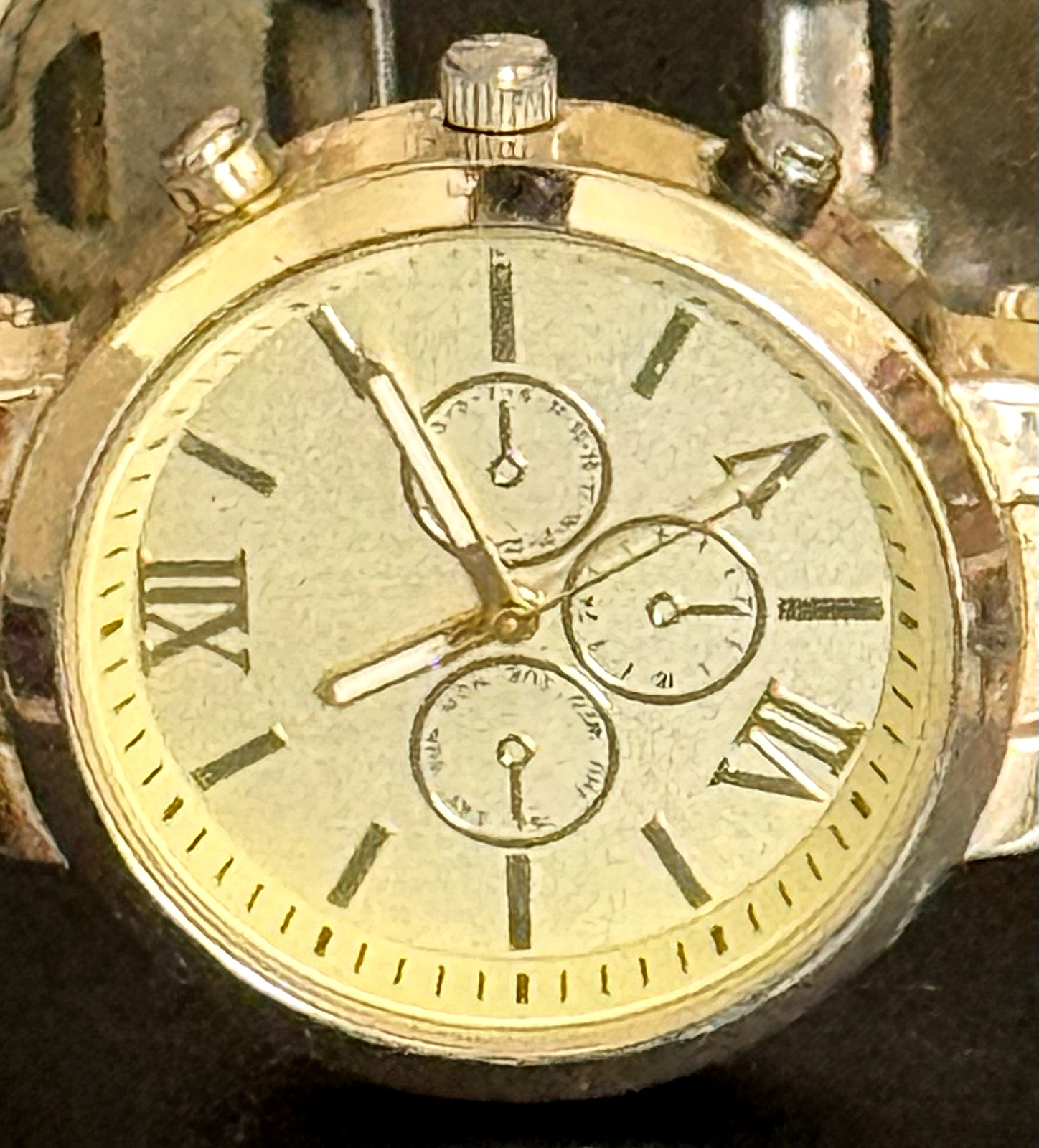 Accutime Watch Corp Women’s Gold Tone Cuff Bracelet Wrist Watch- Needs Battery