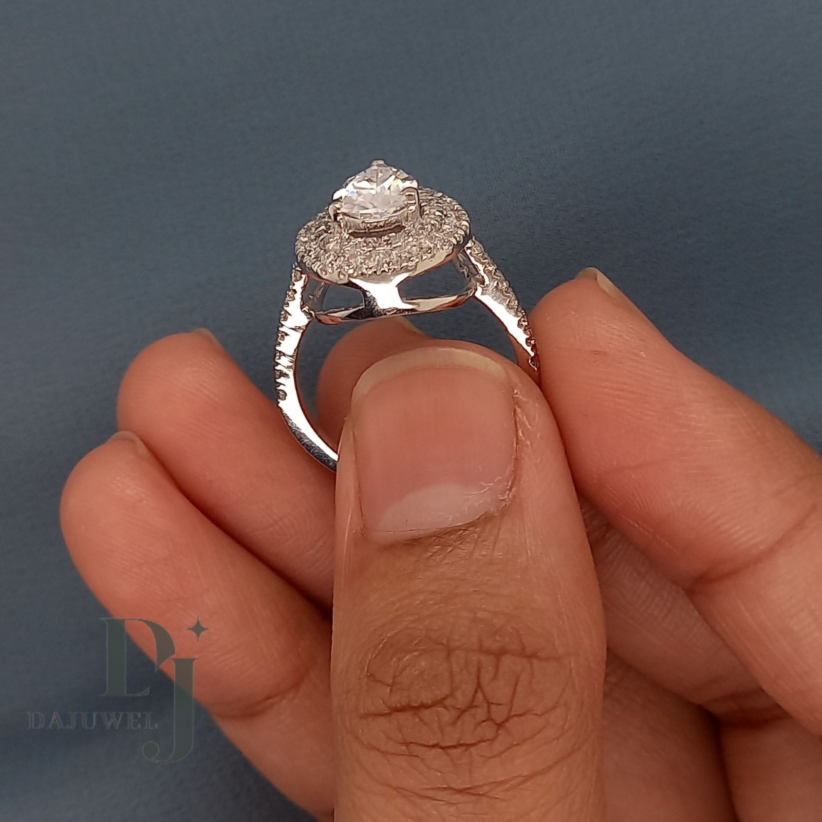 3 CT Pear Cut Moissanite Double Halo Engagement Ring Solid 14K White Gold VVS1